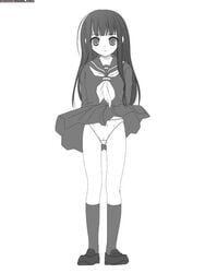 ai_enma hell_girl jigoku_shoujo long_hair monochrome serafuku skirt_lift