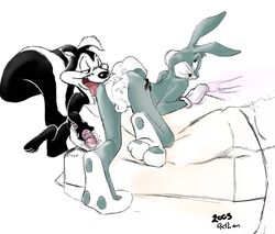 2005 anthro bugs_bunny fur furry furry_only looney_tunes male male_only mammal multiple_males no_humans pepe_le_pew rabbit rathen skunk smooth_fur yaoi