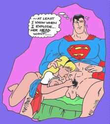 1boy 1girls ass blonde_female blonde_hair breasts clark_kent closed_eyes dc_comics dcau fellatio female hair kara_in-ze kara_kent karstens long_hair male nipples oral penis straight supergirl superman superman:_the_animated_series superman_(series) white_female white_male