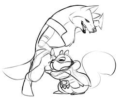 anthro armello balls black_and_white canine closed_eyes fellatio female interspecies male mammal mask monochrome oral penis rodent samuriolu sex smile squirrel straight thane_(armello) twiss_(armello) wolf