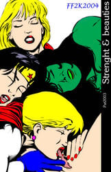 00s 2000s 2003 2004 2d 4girls black_hair blonde_hair color colored cunnilingus dc dc_comics earrings female female_only ff2k green-skinned_female green_skin jade_(dc) justice_league kara_zor-el kara_zor-l licking_pussy multiple_girls pat power_girl pussy sex supergirl superman_(series) tiara wonder_woman wonder_woman_(series) yuri