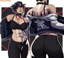 1girls abs ass ass_focus back back_view bare_shoulders big_ass big_breasts big_butt black_hair blue_eyes clothed clothing color female female_focus female_only fit_female hi_res kill_la_kill large_breasts light-skinned_female light_skin looking_at_viewer matoi_ryuuko milf muscles muscular muscular_female open_mouth short_hair solo solo_female stopu tagme thick_thighs tomboy