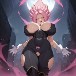 ai_generated buff c.c.leah enigma_of_sepia female genderbent huge_breasts huge_thighs mobile_game muscular_female pink_hair super_saiyan super_saiyan_rose vespera vespera_(enigma_of_sepia womb_tattoo