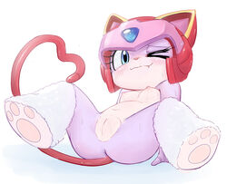 1girls 2017 anthro anus armor blue_eyes blush breasts cute domestic_cat eyelashes fangs feline female fur furry furry_only helmet hi_res kemono mammal mcsadat nipples one_eye_closed pawpads pink_fur polly_esther presenting presenting_pussy pussy samurai_pizza_cats solo spread_legs spreading sweat tail