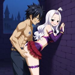 1boy 1girls ai_generated black_hair couple fairy_tail gray_fullbuster graymira mirajane_strauss sensual white_hair