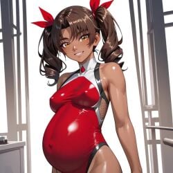 ai_generated bad_end female medium_breasts mizuki_yukikaze pregnant smiling taimanin_(series) taimanin_yukikaze tanned_skin twintails