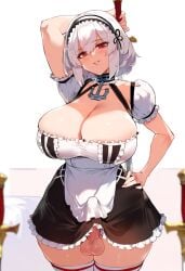 1futa ai_generated apron azur_lane balls bangs blush bottomless breasts choker cleavage clothed clothing collarbone covered_penis dress erection erection_under_clothes eyebrows_visible_through_hair frills futa_only futanari hair_between_eyes heart huge_breasts human large_breasts light-skinned_futanari light_skin looking_at_viewer maid mostly_clothed penis puffy_short_sleeves puffy_sleeves rac3rrr racerai red_eyes short_hair short_sleeves sirius_(azur_lane) smile solo standing sword testicles thighhighs weapon white_hair white_legwear