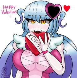 big_breasts breasts fangs gift gift_box heart_chocolate heart_hair_ornament holding_gift its_archville light-skinned_female light_skin lobotomy_corporation long_hair looking_at_viewer magical_girl project_moon queen_of_hatred ♡