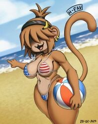 1girls american_flag_bikini anthro beach h-fav hair_covering_eye tagme