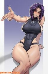 1girls abs bare_arms bare_legs bare_shoulders bare_thighs big_breasts blush clothed clothing color female female_focus female_only fit_female hi_res lady_nagant large_breasts light-skinned_female light_skin looking_at_viewer muscles muscular muscular_female my_hero_academia purple_hair short_hair sideboob solo solo_female stopu tagme thick_thighs