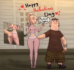 alvin_(paranorman) ass_grab background blonde_hair child_bearing_hips clothed color courtney_babcock curvy diklonius english_text female hi_res male paranorman ponytail text text_bubble thick_thighs voluptuous wide_hips