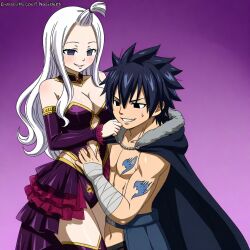 1boy 1girls ai_generated black_hair couple fairy_tail gray_fullbuster graymira mirajane_strauss sensual white_hair