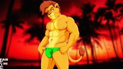 2013 anthro biped brown_hair brown_tail_tuft bulge clothed clothing digital_drawing_(artwork) digital_media_(artwork) eyebrows fabfelipe felid front_view fur green_clothing green_speedo green_swimwear hair lion male mammal mouth_closed muscular muscular_anthro muscular_male navel nipples pantherine portrait solo speedo speedo_only standing swimwear tail tail_tuft three-quarter_portrait topless tuft yellow_body yellow_fur