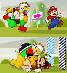 anal anal_penetration blush bottomless butt chargin'_chuck forced gay human instant_loss_2koma koopa male male_only mammal mario mario_(series) muscular nintendo pecs plf98 pubes rape running scalie super_mario_world tattoo video_games yaoi