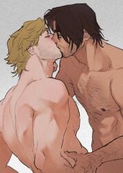 2boys blonde_hair brown_hair curly_(mouthwashing) grabbing jimmy_(mouthwashing) kissing mouthwashing two_men yaoi