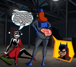 2girls angry ass ass_cleavage ass_expansion barbara_gordon batgirl batman:_the_animated_series batman_(series) bruised bursting_ass butt_crack cactus cartoon_network dat_ass dc dc_comics dcau dialogue exposed_ass female female_only grimphantom harley_quinn harley_quinn_(classic) medium_breasts multiple_girls pawg ripped_clothing speech_bubble text thorns toonami torn_clothes