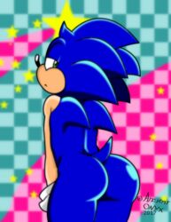 abstract_background ancient-onyx anthro apathetic ass backside blue_fur blue_spines bubble_butt checkered_background frown furry green_eyes half-closed_eyes hedgehog male male_only mammal presenting presenting_hindquarters raised_tail shiny_fur sonic_(series) sonic_the_hedgehog thick_thighs