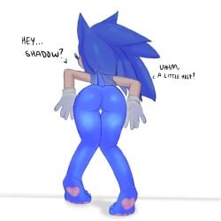 andromorph ass bent_over dialogue facing_away feet furry gloves pussy rule_63 saltedqtip sega sonic_(series) sonic_the_hedgehog stuck_in_wall