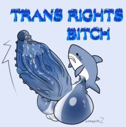 animated blahaj huge_cock hung lgbt massive_penis pride shark shark_fin shark_teeth tagme text trans_rights transgender what zeraniumz