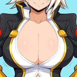 1girls ai_generated alternate_breast_size big_breasts blazblue breast_focus breasts bullet_(blazblue) chest close-up dark-skinned_female dark_skin female huge_breasts large_breasts mullon novelai paulinebabe solo