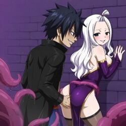 1boy 1girls ai_generated black_hair couple fairy_tail gray_fullbuster mirajane_strauss sensual tentacle white_hair