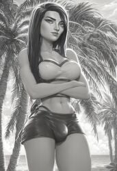 ai_generated arcane arcane_caitlyn bulge caitlyn_kiramman civitai futanari league_of_legends monochrome penis_bulge