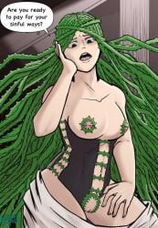 bdsm_gear black_eyes bondage_outfit domme exposed_breasts exposed_pussy femdom gleipnirbound green_hair ibara_shiozaki my_hero_academia nipple_piercing no_bra no_panties plant_hair thorns vine_hair vines