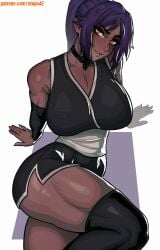 1girls bare_arms bare_shoulders bare_thighs big_breasts bleach clothed clothing color dark-skinned_female dark_skin female female_focus female_only hi_res large_breasts long_hair looking_at_viewer purple_hair shihouin_yoruichi solo solo_female stopu tagme thick_thighs yellow_eyes