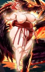 1girls armpit_hair bbw belly big_belly big_breasts breasts fat female female_sumo huge_breasts loincloth lord_hamilton mawashi overweight overweight_female red_hair sharp_teeth solo sumo thick_thighs