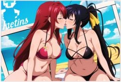 2girls ai_generated akeno_himejima flirting girl_on_girl high_school_dxd kissing lesbian_couple lesbian_kiss lovers rias_gremory yuri yuri yuri