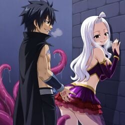 1boy 1girls ai_generated black_hair couple fairy_tail gray_fullbuster mirajane_strauss sensual tentacle white_hair