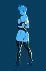 big_ass blue_hair blue_skin dc dc_comics latex livewire makeup rennerei small_breasts superman_(series) tight_clothing