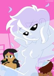 3girls black_hair breasts brown_hair censored clarence_collins convenient_censoring convenient_censorship curly_hair dark-skinned_female dark_skin doris_nicholas drinking female female_focus female_only ghost ghost_girl ghostmates judith_ferreira long_hair looking_at_viewer monster_energy monster_energy_drink naked naked_female nude nude_female original original_characters pink_highlights pixel_art puffy_hair sideboob straight_hair tan-skinned_female tan_body tan_skin xierra099