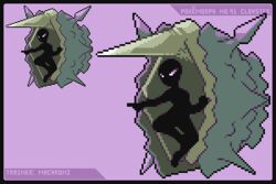 anthro cloyster female pixel_art pokemon purple_background purple_eyes solo solo_female