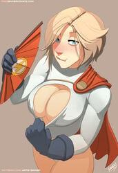 1girls 2d 2d_(artwork) big_breasts biting_lip blonde_female blonde_hair blonde_hair_blue_eyes blonde_hair_female blue_eyes breasts cleavage cleavage_cutout dc female female_only kryptonian large_breasts light-skinned_female light_skin looking_at_viewer power_girl sillygirl sinner solo superheroine superman_(series) white_woman