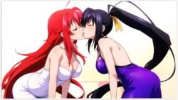 2girls ai_generated akeno_himejima flirting girl_on_girl high_school_dxd kissing lesbian_couple lesbian_kiss lovers rias_gremory yuri yuri yuri