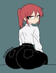 1girl ass ass_focus badjujuarts big_ass big_butt bottom_heavy bubble_butt caked_up dat_ass dragon_maid fat_ass glasses huge_ass kobayashi large_ass light-skinned_female light_skin looking_back miss_kobayashi's_dragon_maid office_clothing office_lady paag pawg ponytail rear_view red_hair round_ass shortstack simple_background sitting small_breasts solo solo_focus thick_ass thick_thighs thunder_thighs tight_clothing wide_hips yellow_eyes