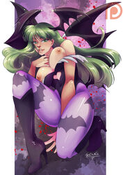 1girls areolae breasts clothing darkstalkers female female_only looking_at_viewer medium_breasts morrigan_aensland nipples solo succubus tetisuka