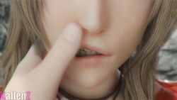 1boy 1girls 3d aerith_gainsborough animated breathing brown_hair caressing caressing_face clothed face_focus female final_fantasy final_fantasy_vii final_fantasy_vii_remake green_eyes hand_on_another's_face kallenz lips longer_than_10_seconds looking_at_viewer male moaning necklace outdoors pov shorter_than_30_seconds smile sound straight stroking_face stroking_lips teeth teeth_showing video