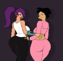 amy_wong black_hair breasts child_bearing_hips clothed color curvy cyclops diklonius female futurama huge_breasts huge_butt ponytail purple_hair sketch thick_thighs turanga_leela voluptuous wide_hips