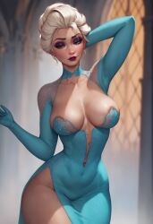 1girls ai_generated disney elsa_(frozen) female_focus female_only frozen_(film) frozen_2 looking_at_viewer solo_female voluptuous voluptuous_female white_hair