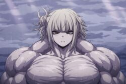2girls ai_assisted ai_generated beefcake broad_shoulders extreme_muscles himiko_toga hyper_muscles large_traps masculine_body massive_pecs muscle_fetish my_hero_academia naked_female offscreen_character screencap_edit villainess