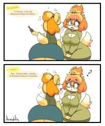 animal_crossing ass ass_grab big_ass big_breasts breasts bubble_butt comic derpybelle drunk duo fat female female/female furry glasses huge_ass isabelle_(animal_crossing) jhenightfox kissing nintendo panties underwear yuri