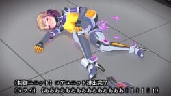 3d agent_mirai artificial_vagina blender_(medium) blush bodysuit breasts brown_hair covered_nipples female gun headphones high_heels highres impossible_bodysuit impossible_clothes large_breasts latex looking_at_viewer lying mirai_(agent_mirai) objectification on_side personality_excrement pink_eyes purple_eyes sex_toy short_hair skin_tight solo tears umaaji_lady_mk2 weapon