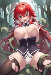 ai_generated big_breasts breasts breasts clothing_damage crying crying_with_eyes_open defeated defeated_heroine high_school_dxd lv99slime nipples red_hair restrained rias_gremory school_uniform tentacle tentacle_around_arm tentacle_around_leg tentacle_monster tentacle_rape tentacle_rubbing_pussy tentacle_sex torn_clothes