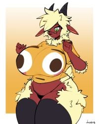 2_horns 4:5 5_fingers absurd_res anthro belly black_underwear blush bovid brown_fur bulging_smiley_shirt_meme caprine character_request chest_tuft eyelashes eyewear flat_colors flushed_emoji_shirt glasses goat green_eyes hair horizontal_pupils huge_breasts justbirb looking_down mammal mature_female multicolored_body panties pantless print_shirt scut_tail signature slightly_chubby solo_female tan_fur thick_thighs thigh_highs three-quarter_portrait topwear tuft underwear white_background wide_hips