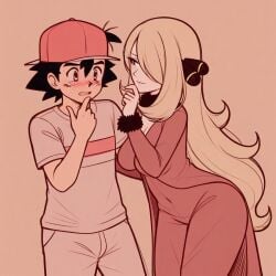 1boy 1girls adult_female adult_on_young ai_generated couple cynthia_(pokemon) petite_male pokemon satoshi_(pokemon) satoshi_(pokemon) sensual shirona_(pokemon)