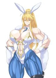 1girls abs abs_visible_through_clothing artoria_pendragon_(all) artoria_pendragon_(swimsuit_ruler) bare_shoulders big_breasts blonde_hair blue_pantyhose blue_tie breasts bunny_ears bunnysuit cameltoe clothed clothed_female clothing fake_bunny_ears fate/grand_order fate_(series) female female_only hands_on_hips light-skinned_female light_skin light_skinned_female looking_at_viewer muscular muscular_arms muscular_female muscular_legs muscular_thighs pantyhose ponytail solo solo_female tagme thick_thighs tie voluptuous white_bunny_ears white_bunnysuit yellow_eyes