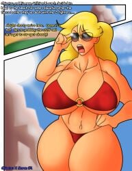 1girls bad_launch beach bikini blonde_hair braved13 dragon_ball huge_breasts hyper_breasts launch sunglasses