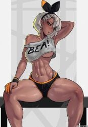 1girls abs bare_arms bare_legs bare_shoulders bare_thighs bea_(pokemon) big_breasts blush clothed clothing color dark-skinned_female dark_skin female female_focus female_only fit_female game_freak gym_leader hi_res large_breasts looking_at_viewer mature_female milf muscles muscular muscular_female muscular_legs nintendo pokemon pokemon_ss pokemon_trainer solo solo_female stopu tagme thick_thighs tomboy_milf